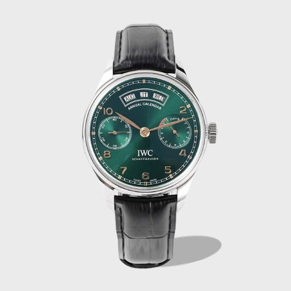 포르투기저 퍼페츄얼 캘린더 그린 다이얼 레더 스트랩 / YL IW503510 / 44mm / 크기 44mm 두께 14mm , cal 52850 무브먼트
