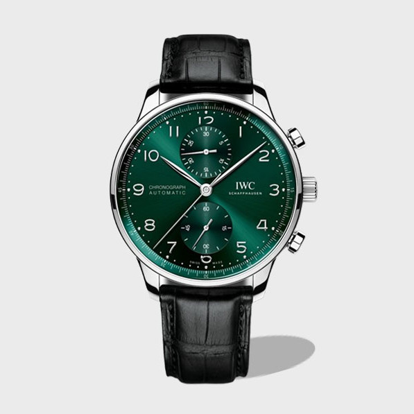 포르투기저 크로노그래프 그린 다이얼 150주년 기념 에디션 레더 스트랩 / YL IW371615 / 40mm / 크기 40mm Cal.7750 무브
