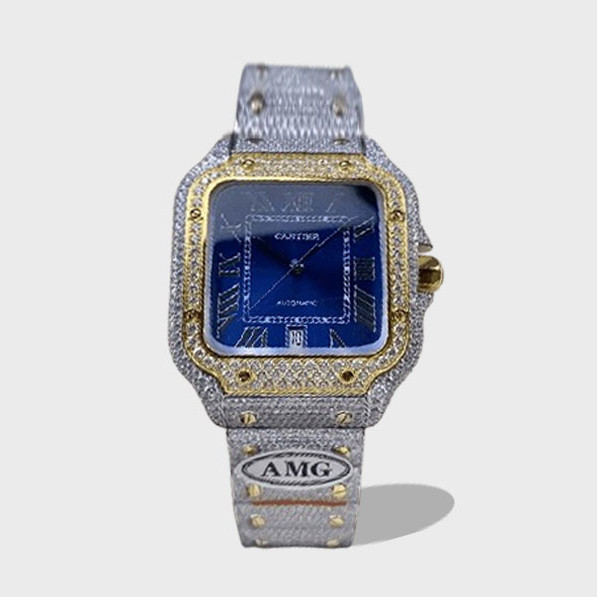 산토스 버스트다운 블루 다이얼 로즈골드 콤비 / AMG / 40mm / cal.9015 자동 기계식 무브먼트, 스와로브스키 다이아몬드 4555개 세팅