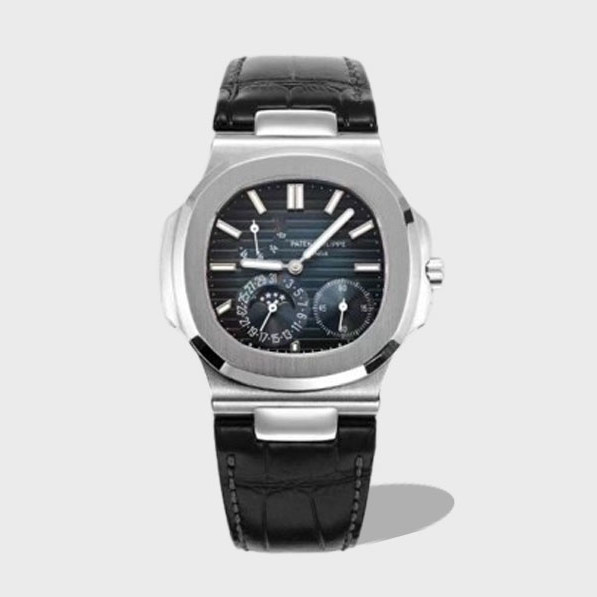 노틸러스 문페이즈 블루 다이얼 블랙 가죽밴드 / PPF 5712 / 40mm / 21600 VPH의 Asian Super Clone PP240 무브먼트(Gen 시계와 동일)